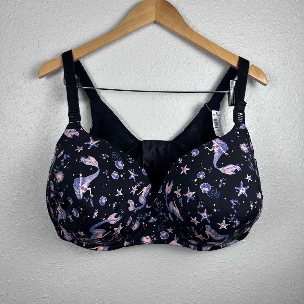 NEW Torrid Perfect Coverage T-Shirt Lightly Lined Bra 44H Black Mermaid Print